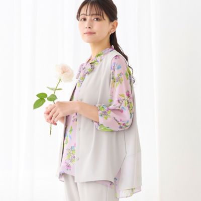 洗える・吸水速乾・セットアップ可】ストレッチツイルノーカラージレ