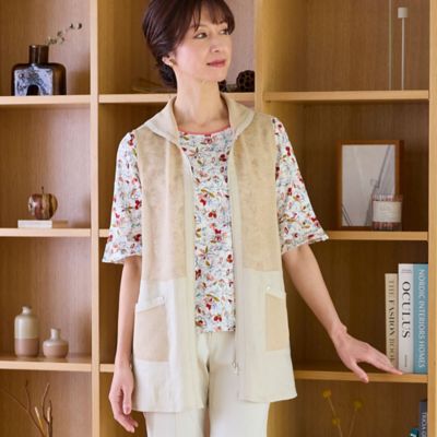 ＜LOBJIE (Women)＞リネンドッキング　ジップアップベスト（１２００３４３３）