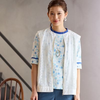 ＜LOBJIE (Women)＞【洗える】ラッセルレースベスト（１２００３５０１）