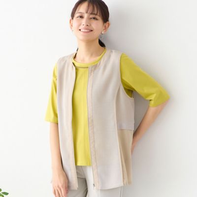 ＜LOBJIE (Women)＞【洗える】ノーカラーメッシュベスト（１２００３６２１）