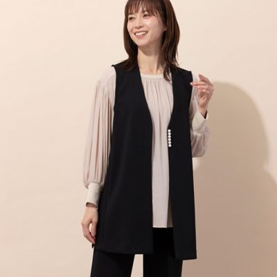 ＜LOBJIE (Women)＞パールモチーフつきジレ〔セットアップ対応〕（１２００５３３１）