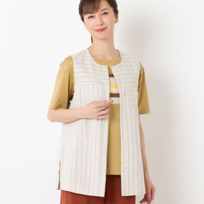 ＜LOBJIE (Women)＞レーヨン麻　ストライプベスト（１２００５４０１）