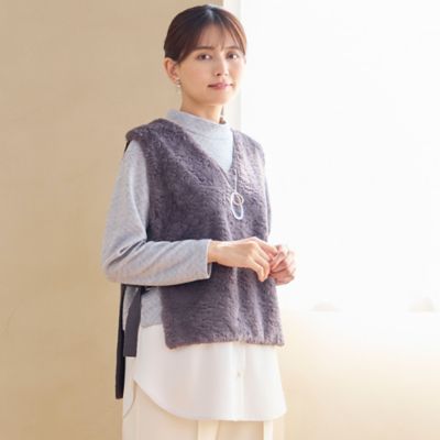 サイドベルトつき フェイクファーベスト（12006513） | LOBJIE