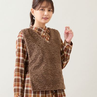 サイドベルトつき フェイクファーベスト（12006513） | LOBJIE