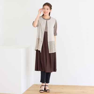 【洗える・接触冷感・一部店舗限定】異素材フレアワンピース（１２０１３５１１）
