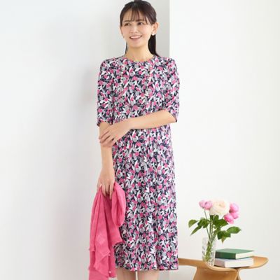 ＜LOBJIE (Women)＞【洗える】幾何フラワーワンピース（１２０１３６１２）