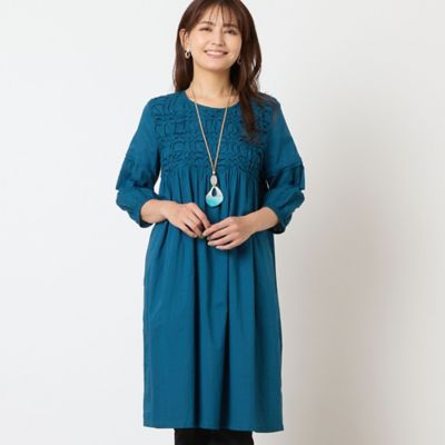 【SALE】LOBJIE (Women)/ロブジェ【洗える・綿100%】スモッキング刺繍チュニック(12014531) アオ ワンピース・ドレス【三越伊勢丹/公式】