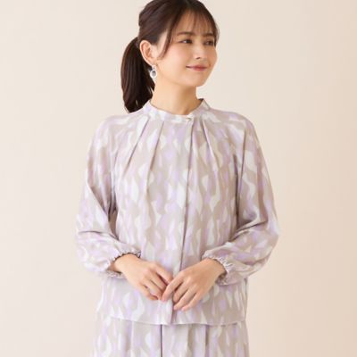 洗える・セットアップ可】幾何柄ギャザーブラウス（12031632