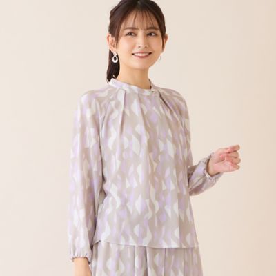 洗える・セットアップ可】幾何柄ギャザーブラウス（12031632