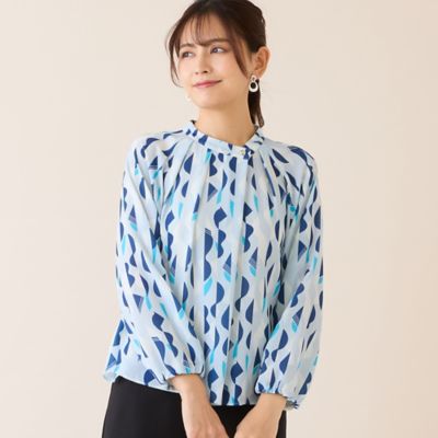 洗える・セットアップ可】幾何柄ギャザーブラウス（12031632