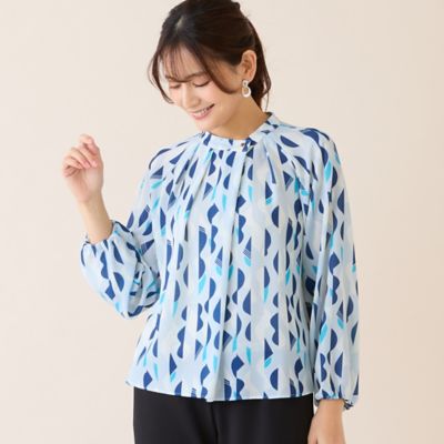 洗える・セットアップ可】幾何柄ギャザーブラウス（12031632