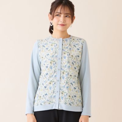 洗える・アンサンブル可・日本製】ボタニカル柄カーディガン
