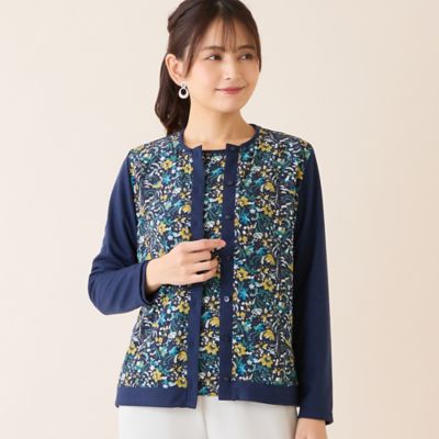 【kaori ✨】❤️アマカ 三陽商会✨サイズ38✨洗えるカーディガン 洗える・アンサンブル可・日本製】ボタニカル柄カーディガン