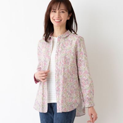 ＜LOBJIE (Women)＞綿ローンフラワープリントシャツ（１２０３２４４３）