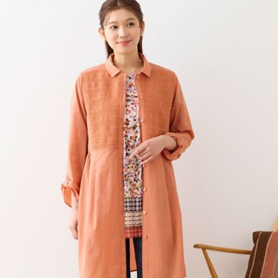 【洗える】スモッキング刺繍ロングシャツ（１２０３２５３２）