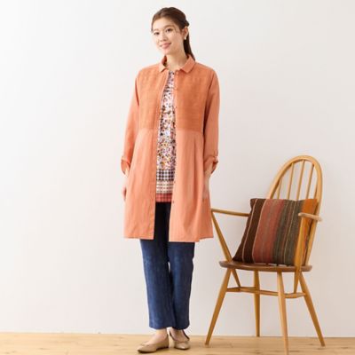 【洗える】スモッキング刺繍ロングシャツ（１２０３２５３２）