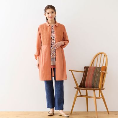 【洗える】スモッキング刺繍ロングシャツ（１２０３２５３２）