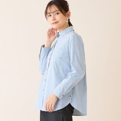 洗える】サイドスリットストライプシャツ（12032601