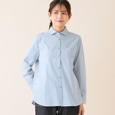 洗える】サイドスリットストライプシャツ（12032601
