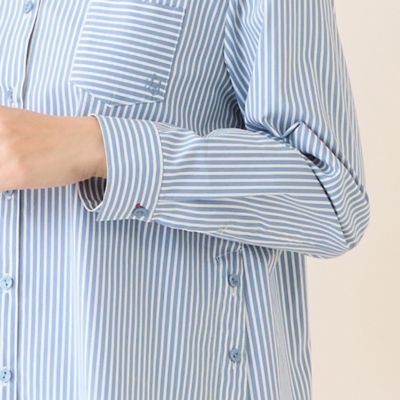 洗える】サイドスリットストライプシャツ（12032601