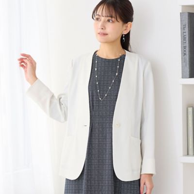 ＜LOBJIE (Women)＞【吸水速乾・オケージョン対応】Ｖネックワンボタンジャケット（１２０３２６３２）