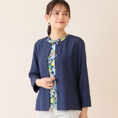 洗える】麻混ノーカラーブラウス（12032633） | LOBJIE (Women