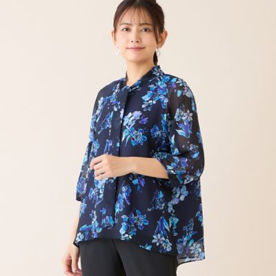 洗える】ボウタイフラワーブラウス（12032634） | LOBJIE