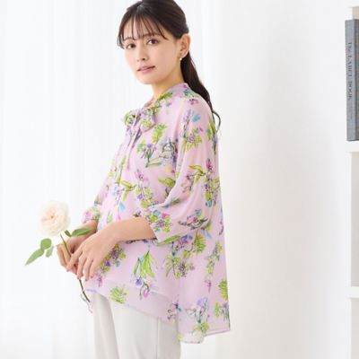 ＜LOBJIE (Women)＞【洗える】ボウタイフラワーブラウス（１２０３２６３４）