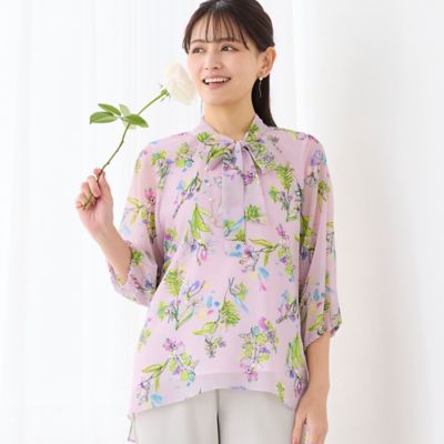洗える】ボウタイフラワーブラウス（12032634） | LOBJIE