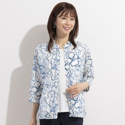 ＜LOBJIE (Women)＞綿ボイルリップルプリントブラウス（１２０３３３６４）