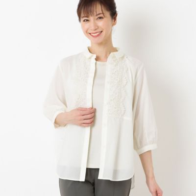 ＜LOBJIE (Women)＞スカラップレース　綿ローンシャツ（１２０３３４０３）