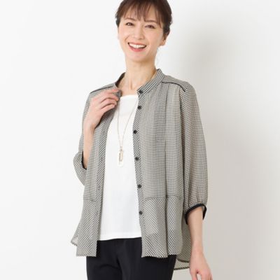 ブラウン系チェック パフスリーブブラウス INDIVI（インディヴィ）の「◇【SETUP可能/パフスリーブ