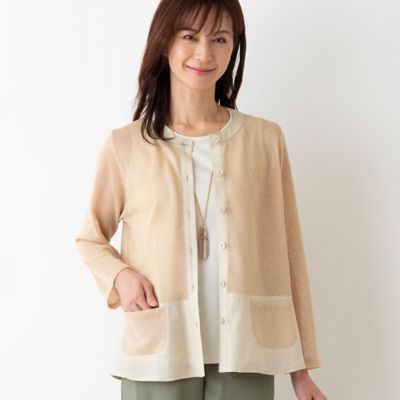 ＜LOBJIE (Women)＞リネンドッキング　ノーカラージャケット（１２０３３４３３）