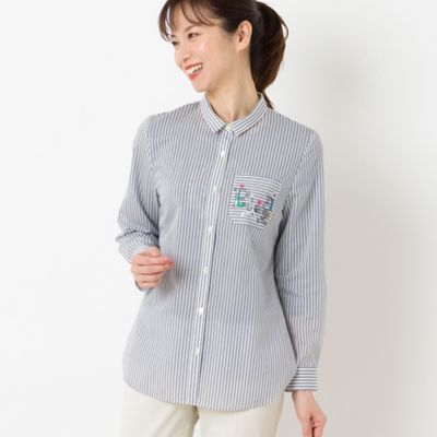 ＜LOBJIE (Women)＞Ｐａｒｉｓ刺繍　シアーストライプシャツ（１２０３３４３４）