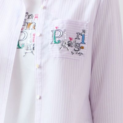 Ｐａｒｉｓ刺繍　シアーストライプシャツ（１２０３３４３４）