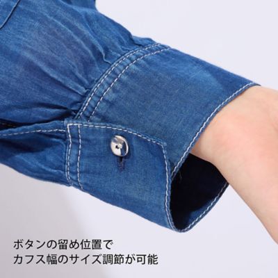【洗える】デニムガーゼ　ピンタックパフスリーブシャツ（１２０３３５０３）