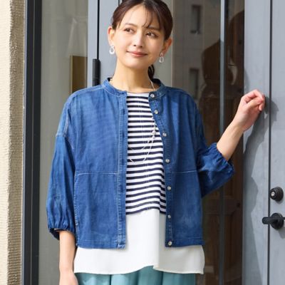 ＜LOBJIE (Women)＞【洗える】デニムガーゼ　ボリュームスリーブシャツ（１２０３３６０１）
