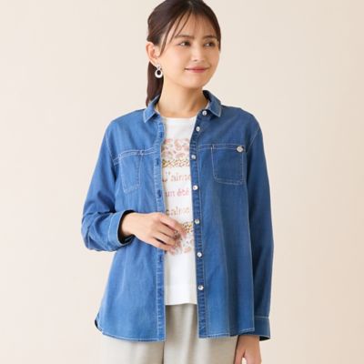 ＜LOBJIE (Women)＞【洗える】デニムガーゼシャツ（１２０３３６０２）