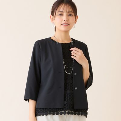 ＜LOBJIE (Women)＞【洗える】キーネックジャケット（１２０３３６１１）