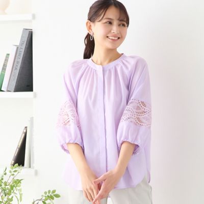 ＜LOBJIE (Women)＞【洗える】レース接ぎボリュームスリーブブラウス（１２０３３６１２）