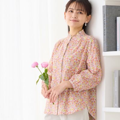 ＜LOBJIE (Women)＞【洗える・綿１００％】リバティプリント　パフスリーブシャツ（１２０３３６２１）