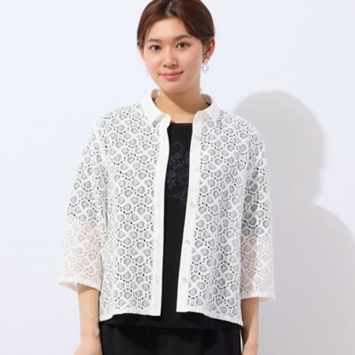 ＜LOBJIE (Women)＞【洗える】ラッセルレースシャツ（１２０３４５２１）