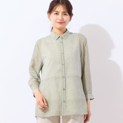 洗える】シアーボーダーシャツ（12034631） | LOBJIE (Women