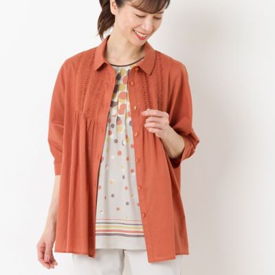 ＜LOBJIE (Women)＞綿ローン　ピンタックシャツ（１２０３５４３１）