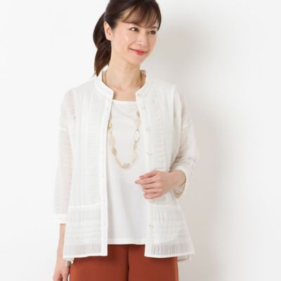 ＜LOBJIE (Women)＞リップル天竺　バンドカラーシャツ（１２０３５４３５）