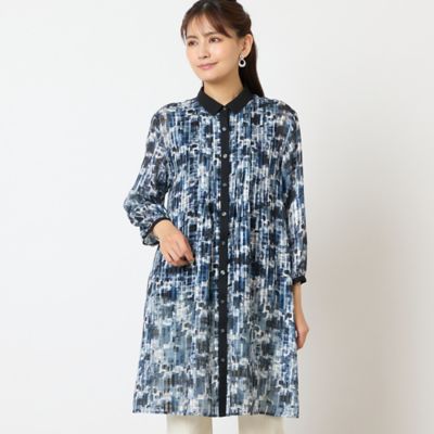 ＜LOBJIE (Women)＞【洗える】シアーチェックロングシャツ（１２０３５５１１）