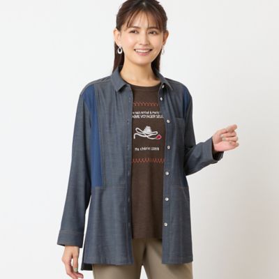 ＜LOBJIE (Women)＞【洗える】サイドリブデニムシャツ（１２０３５５３１）