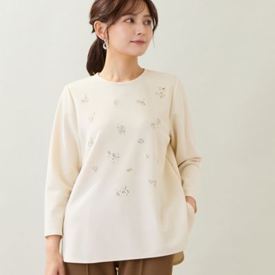 Rouje 刺繍ブラウス ホワイト 34 未使用 洗える・セットアップ可】スパンコール刺繍ブラウス（12035663