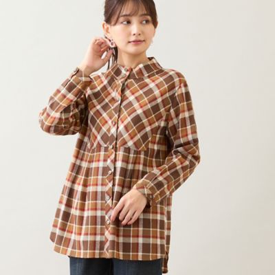 洗える】ウール混チェックシャツ（12036511） | LOBJIE (Women