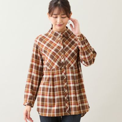 洗える】ウール混チェックシャツ（12036511） | LOBJIE (Women
